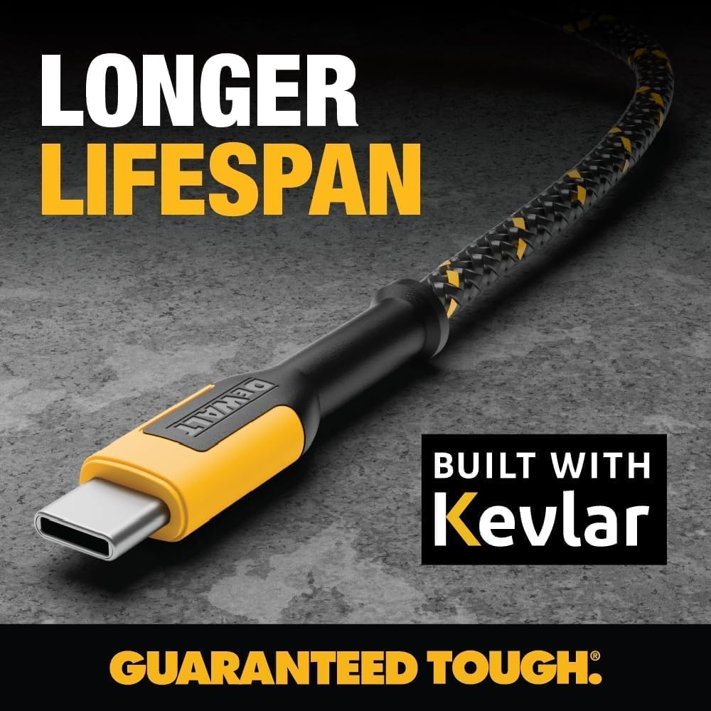 image:imageDEWALT Heavy Duty USB C Cable Jobsite 60 Watt USB C Cable High Speed TypeC to TypeC Fast Charge PD USBC Fast Charging Cord for iPhone 1615 Plus Pro Max MacBook iPad Samsung Galaxy 6 ftYellowBlack
