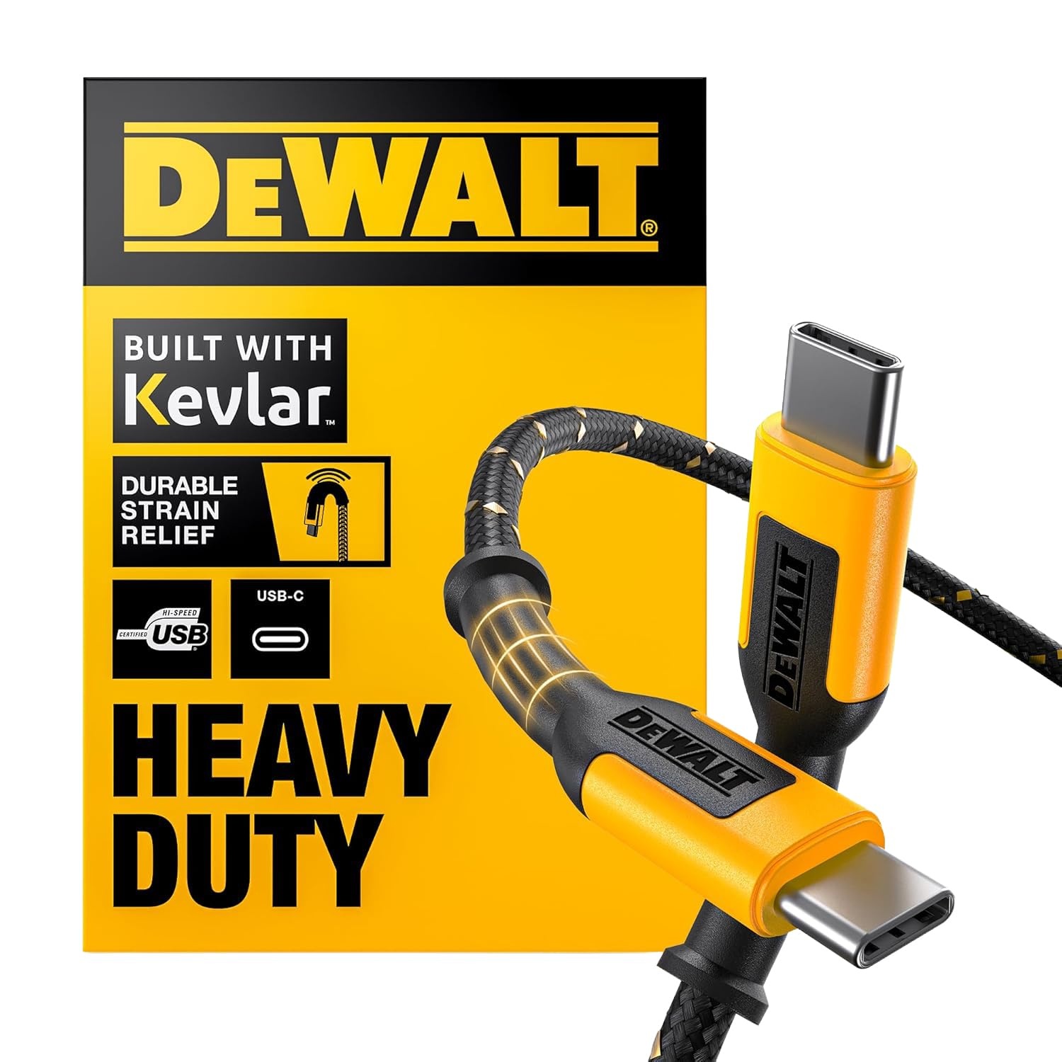 image:imageDEWALT Heavy Duty USB C Cable Jobsite 60 Watt USB C Cable High Speed TypeC to TypeC Fast Charge PD USBC Fast Charging Cord for iPhone 1615 Plus Pro Max MacBook iPad Samsung Galaxy 6 ftYellowBlack