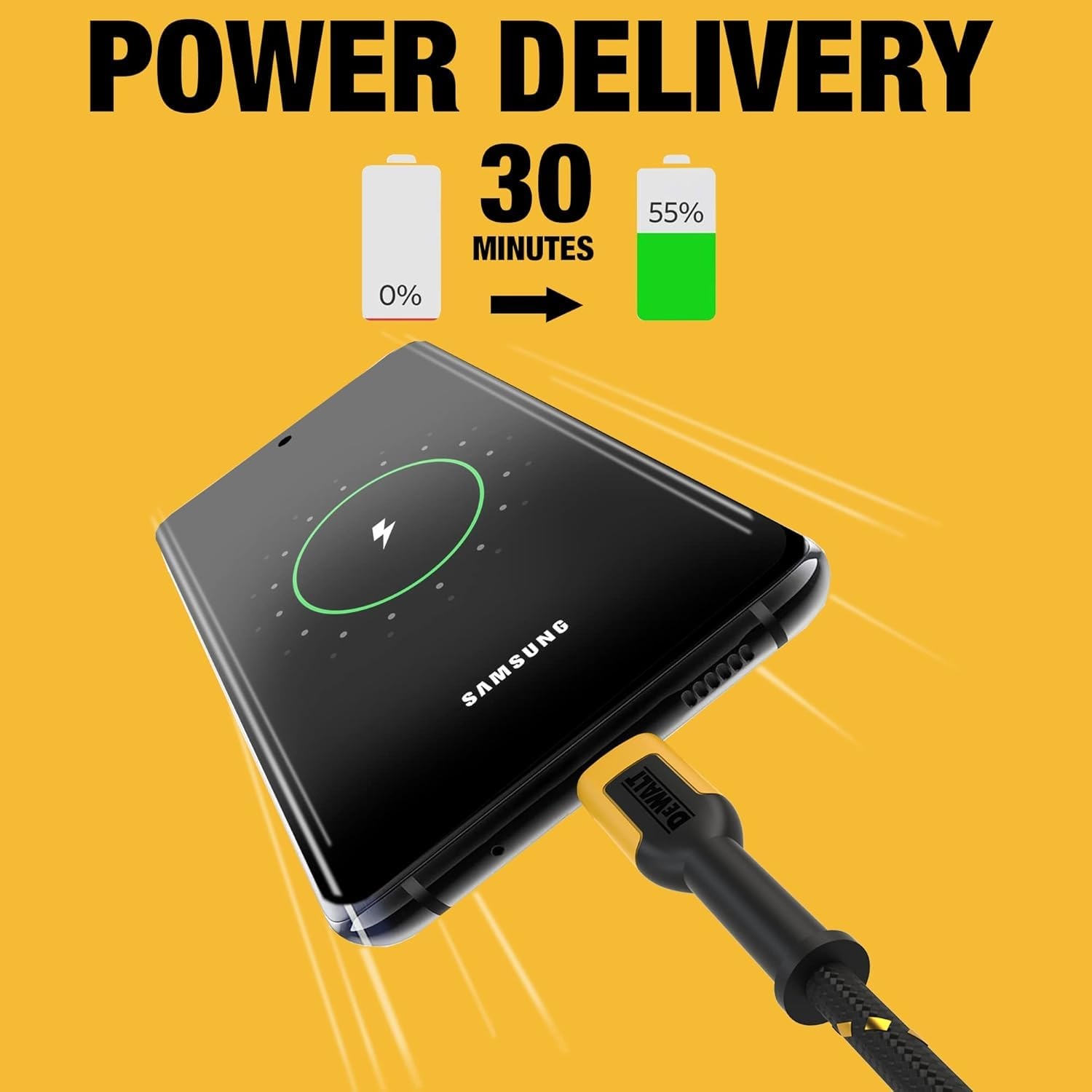 image:imageDEWALT Heavy Duty USB C Cable Jobsite 60 Watt USB C Cable High Speed TypeC to TypeC Fast Charge PD USBC Fast Charging Cord for iPhone 1615 Plus Pro Max MacBook iPad Samsung Galaxy 6 ftYellowBlack