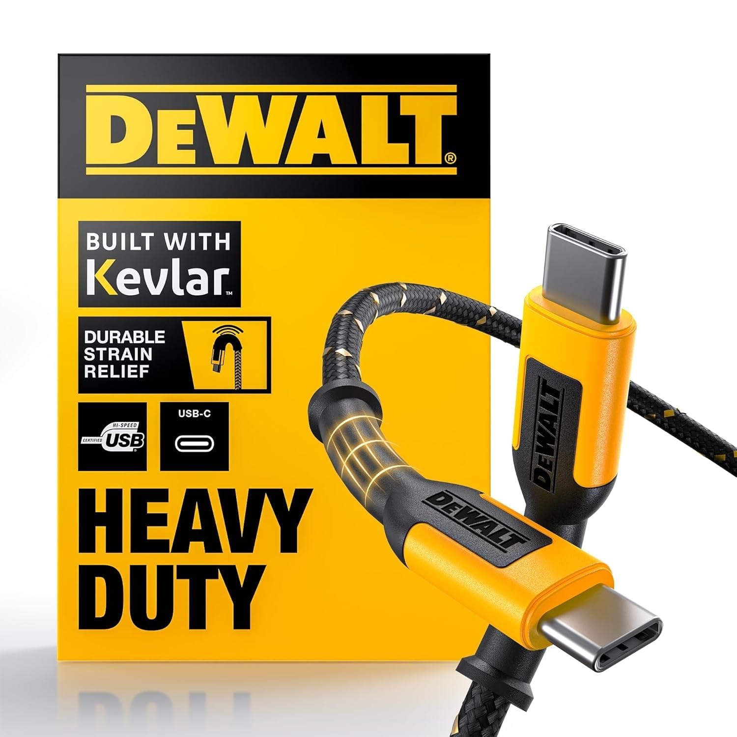 image:imageDEWALT Heavy Duty USB C Cable Jobsite 60 Watt USB C Cable High Speed TypeC to TypeC Fast Charge PD USBC Fast Charging Cord for iPhone 1615 Plus Pro Max MacBook iPad Samsung Galaxy 6 ftYellowBlack