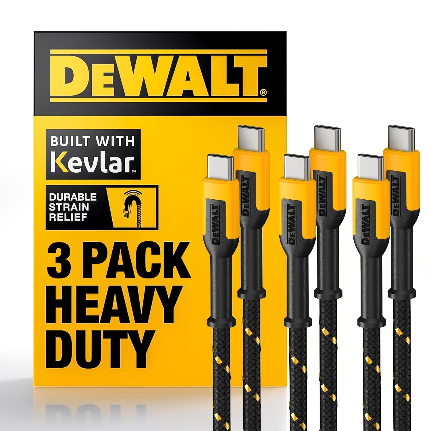 image:imageDEWALT Heavy Duty USB C Cable Jobsite 60 Watt USB C Cable High Speed TypeC to TypeC Fast Charge PD USBC Fast Charging Cord for iPhone 1615 Plus Pro Max MacBook iPad Samsung Galaxy 6 ftYellowBlack