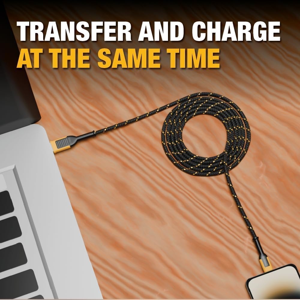 image:imageDEWALT Heavy Duty USB C Cable Jobsite 60 Watt USB C Cable High Speed TypeC to TypeC Fast Charge PD USBC Fast Charging Cord for iPhone 1615 Plus Pro Max MacBook iPad Samsung Galaxy 6 ftYellowBlack
