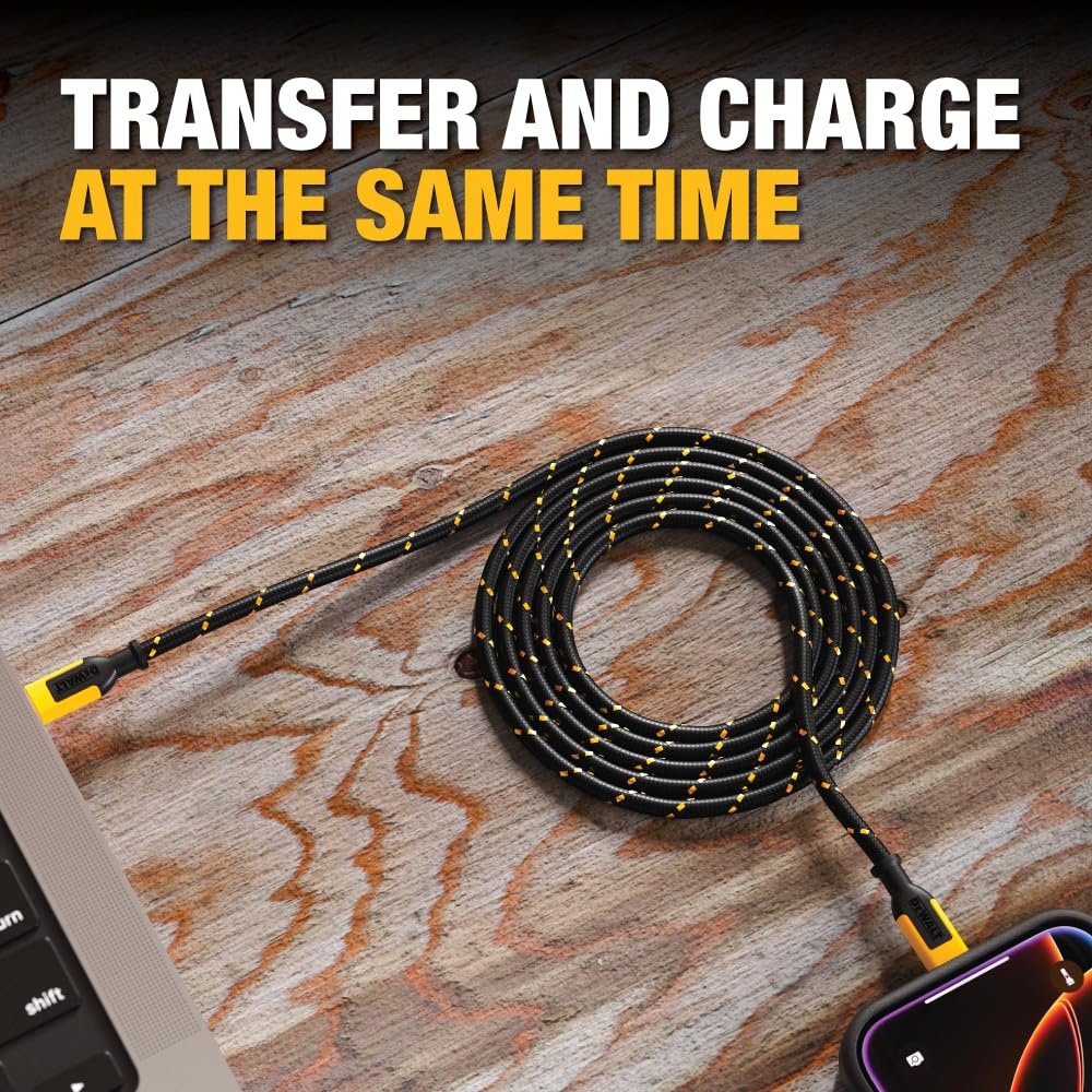 image:imageDEWALT Heavy Duty USB C Cable Jobsite 60 Watt USB C Cable High Speed TypeC to TypeC Fast Charge PD USBC Fast Charging Cord for iPhone 1615 Plus Pro Max MacBook iPad Samsung Galaxy 6 ftYellowBlack