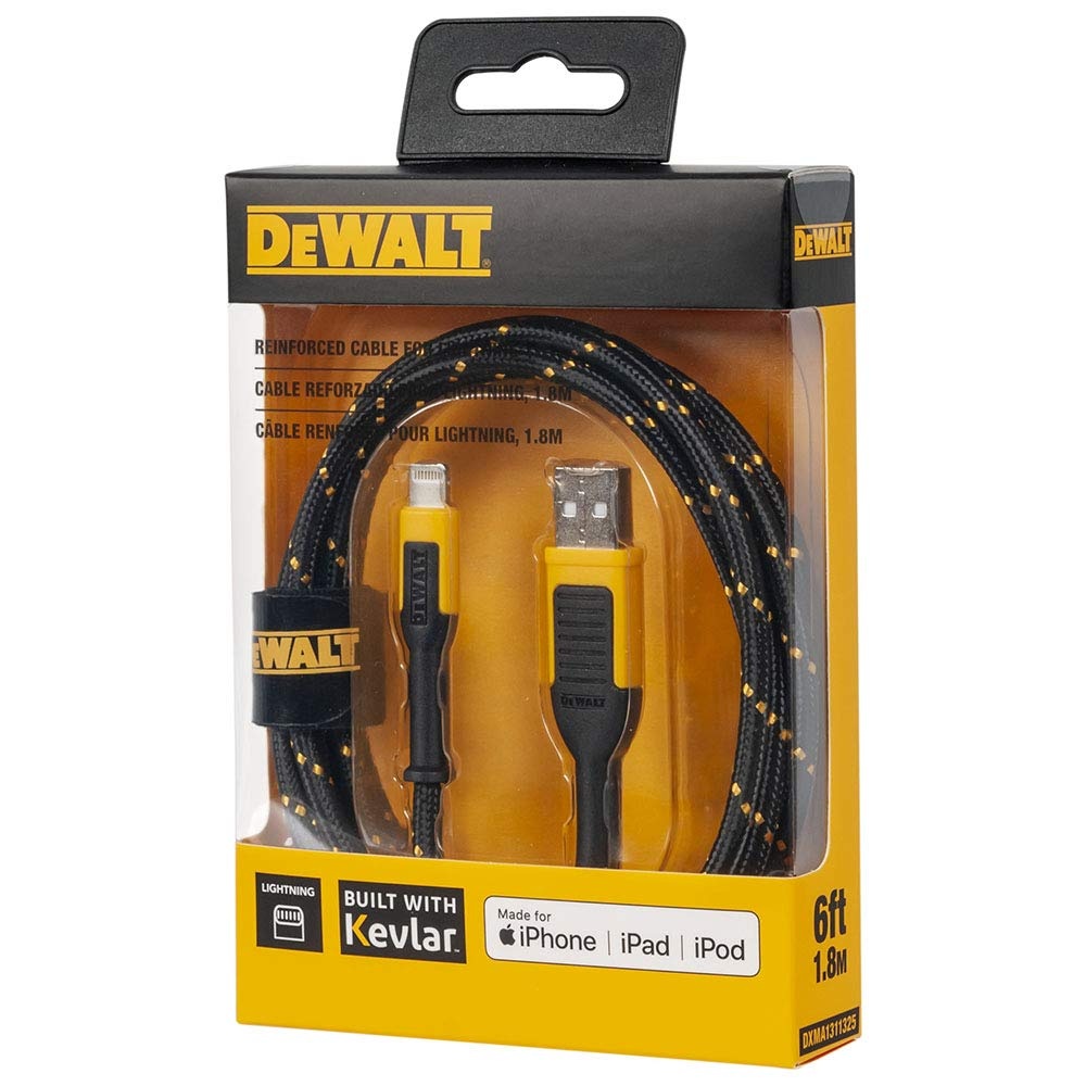 image:imageDEWALT Heavy Duty USB to Lightning Cable Apple MFiCertified Durable iPhone Charger Lightning Cables Fast Charging iPhone Charger Cord Compatible wiPhones 14131211 Pro Max iPad AirPods 4FT6 Foot