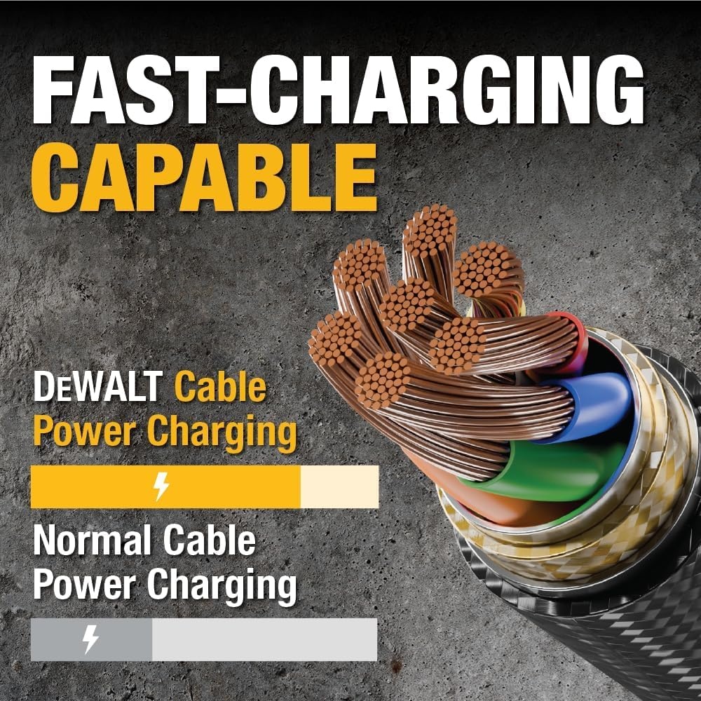 image:imageDEWALT Heavy Duty USB to Lightning Cable Apple MFiCertified Durable iPhone Charger Lightning Cables Fast Charging iPhone Charger Cord Compatible wiPhones 14131211 Pro Max iPad AirPods 4FT4 Foot