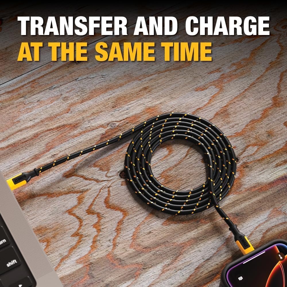 image:imageDEWALT Heavy Duty USB to Lightning Cable Apple MFiCertified Durable iPhone Charger Lightning Cables Fast Charging iPhone Charger Cord Compatible wiPhones 14131211 Pro Max iPad AirPods 4FT4 Foot