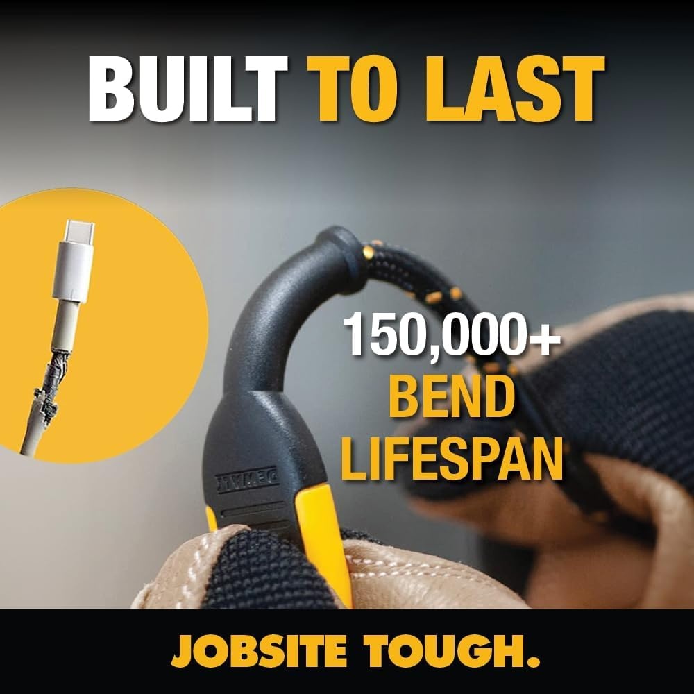 image:imageDEWALT Heavy Duty USB to Lightning Cable Apple MFiCertified Durable iPhone Charger Lightning Cables Fast Charging iPhone Charger Cord Compatible wiPhones 14131211 Pro Max iPad AirPods 4FT4 Foot