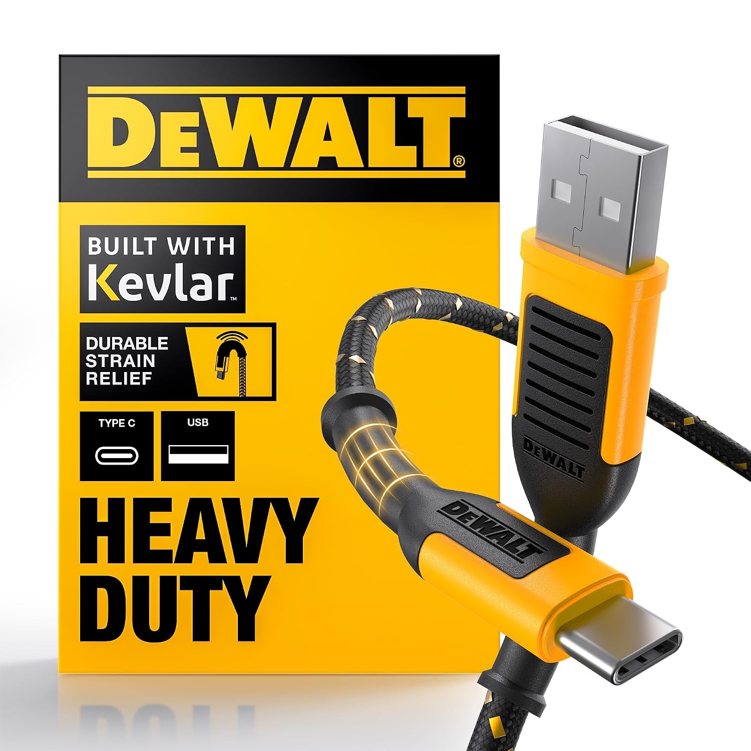 image:imageDEWALT Heavy Duty USB to USB C Cable Jobsite Type C Cable High Speed USBA to TypeC Fast Charge USBC Fast Charging Cord for iPhone 171615 Pro Max MacBook iPad Samsung Galaxy 6ft USB20 BlackYellowBlack