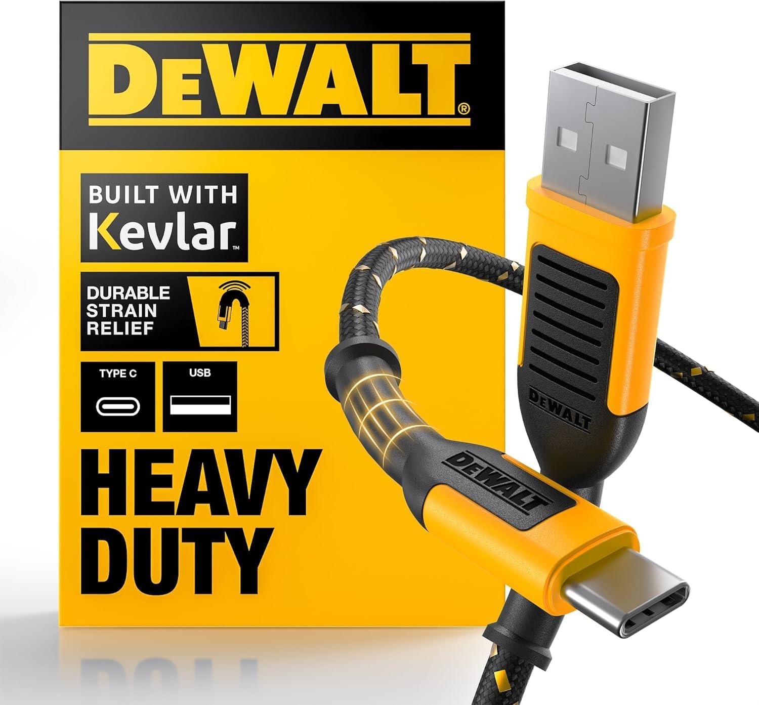 image:imageDEWALT Heavy Duty USB to USB C Cable Jobsite Type C Cable High Speed USBA to TypeC Fast Charge USBC Fast Charging Cord for iPhone 171615 Pro Max MacBook iPad Samsung Galaxy 6ft USB20 BlackYellowBlack