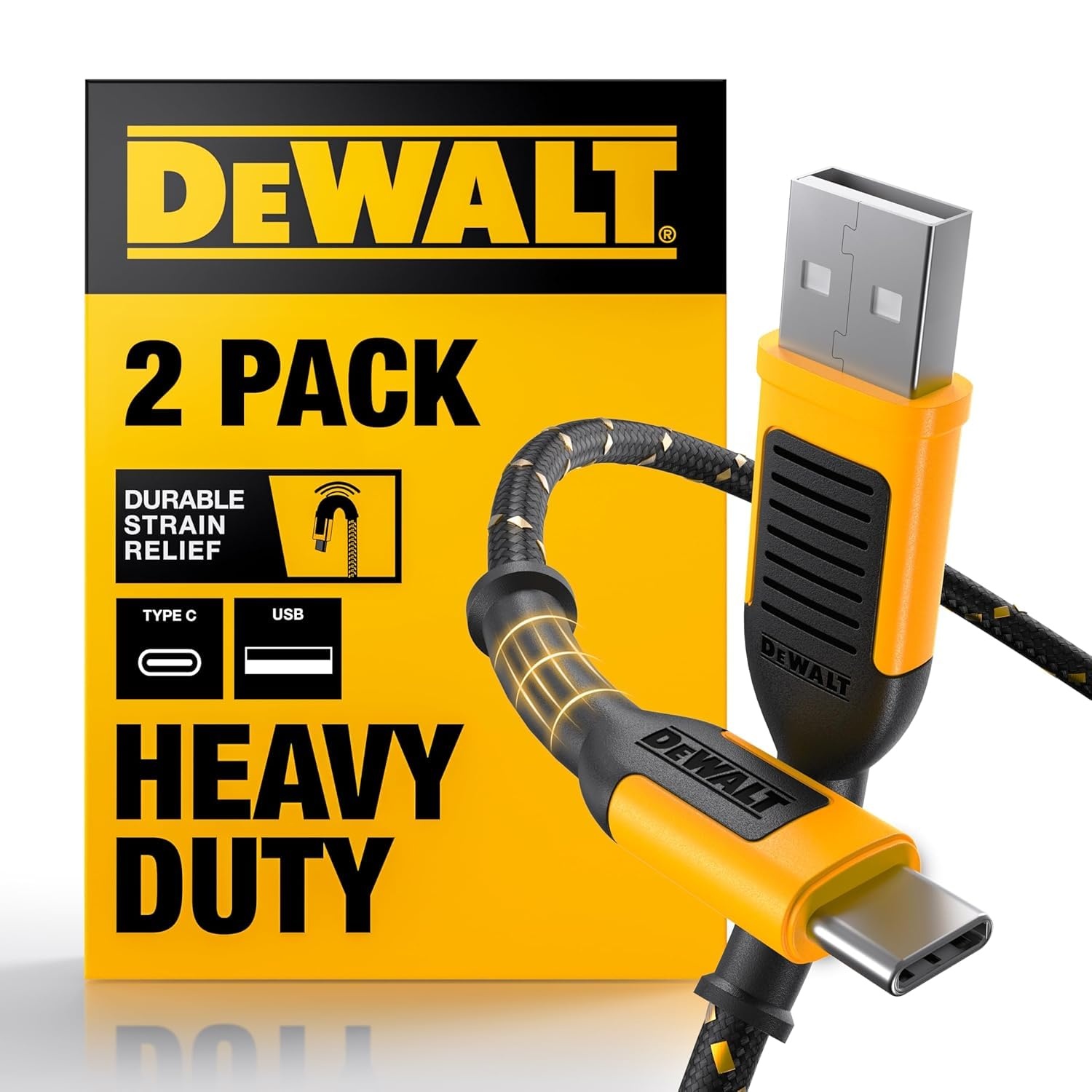 image:imageDEWALT Heavy Duty USB to USB C Cable Jobsite Type C Cable High Speed USBA to TypeC Fast Charge USBC Fast Charging Cord for iPhone 171615 Pro Max MacBook iPad Samsung Galaxy 6ft USB20 BlackYellowBlack