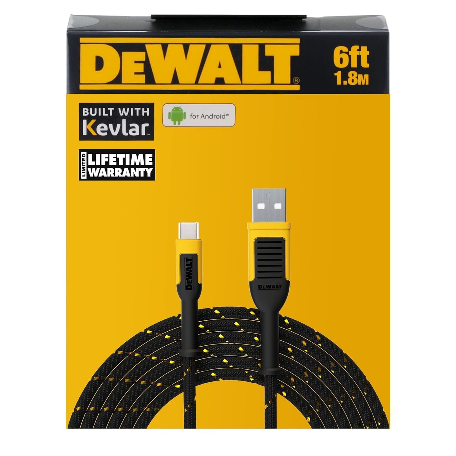 image:imageDEWALT Heavy Duty USB to USB C Cable Jobsite Type C Cable High Speed USBA to TypeC Fast Charge USBC Fast Charging Cord for iPhone 171615 Pro Max MacBook iPad Samsung Galaxy 6ft USB20 BlackYellowBlack
