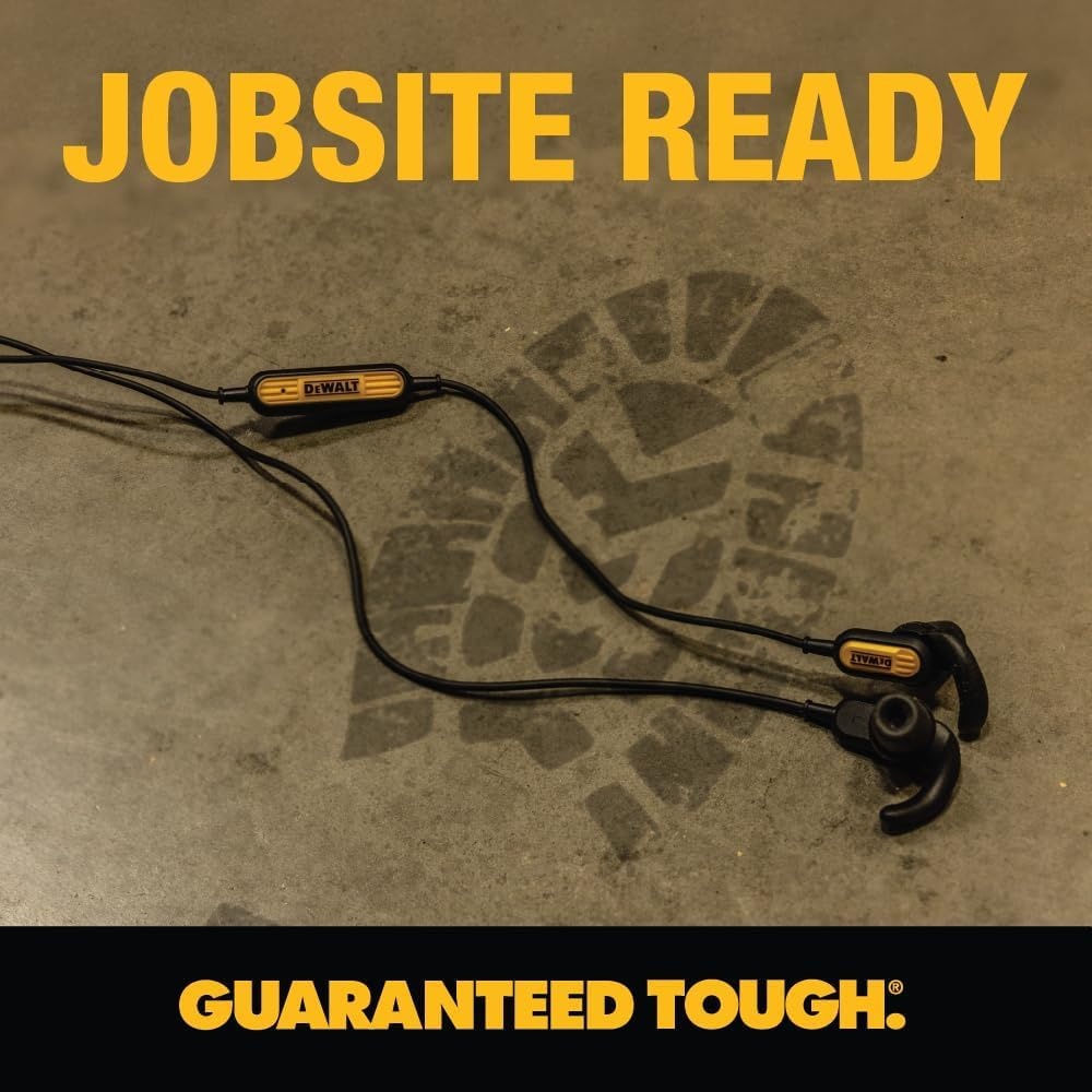 image:imageDEWALT Heavy Duty Wired Earphones with Microphone Jobsite Earbuds Wired 35mm WaterResistant 35mm Earbuds with Mic Connected Headphones for Outdoor WorkUSB C Headphones