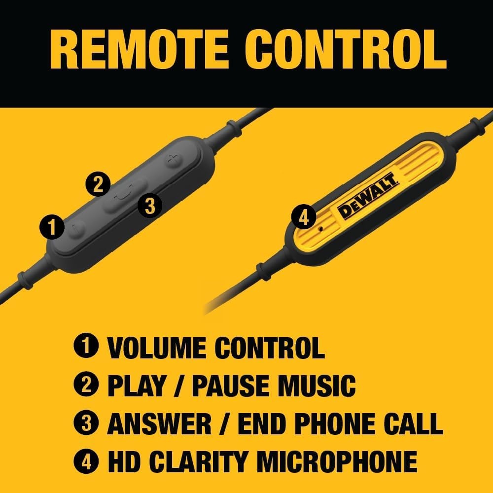 image:imageDEWALT Heavy Duty Wired Earphones with Microphone Jobsite Earbuds Wired 35mm WaterResistant 35mm Earbuds with Mic Connected Headphones for Outdoor WorkUSB C Headphones