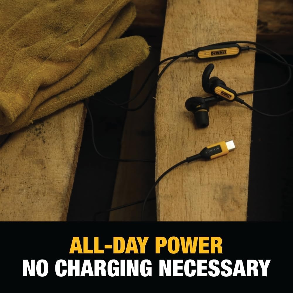 image:imageDEWALT Heavy Duty Wired Earphones with Microphone Jobsite Earbuds Wired 35mm WaterResistant 35mm Earbuds with Mic Connected Headphones for Outdoor WorkUSB C Headphones