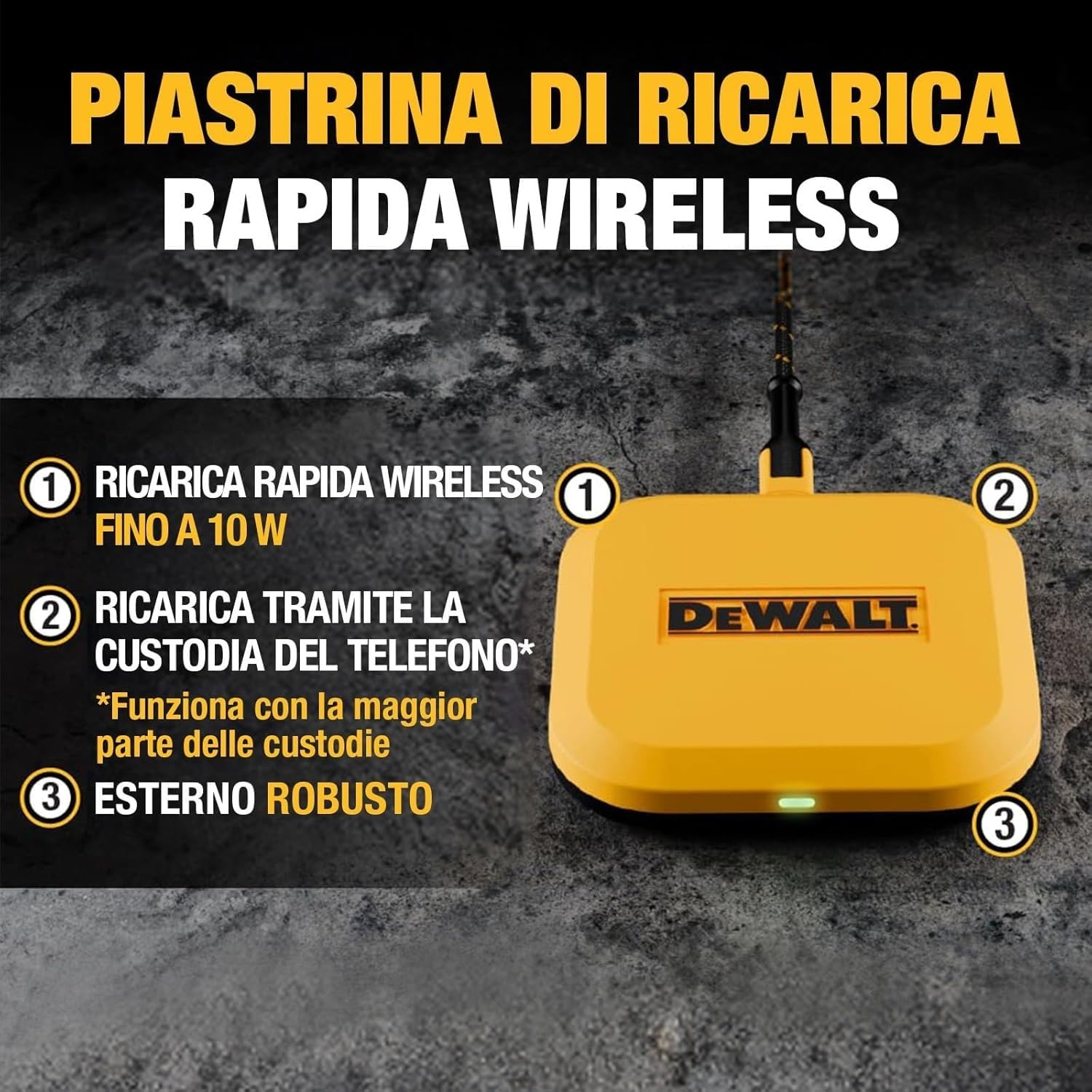 image:imageDEWALT Heavy Duty Wireless Charger 10W Max Fast Wireless Charging Pad Compatible with iPhone 17161514131211X8 Pro Max Plus Samsung Galaxy S22S21 AirPods Type C CableAC Adapter Included
