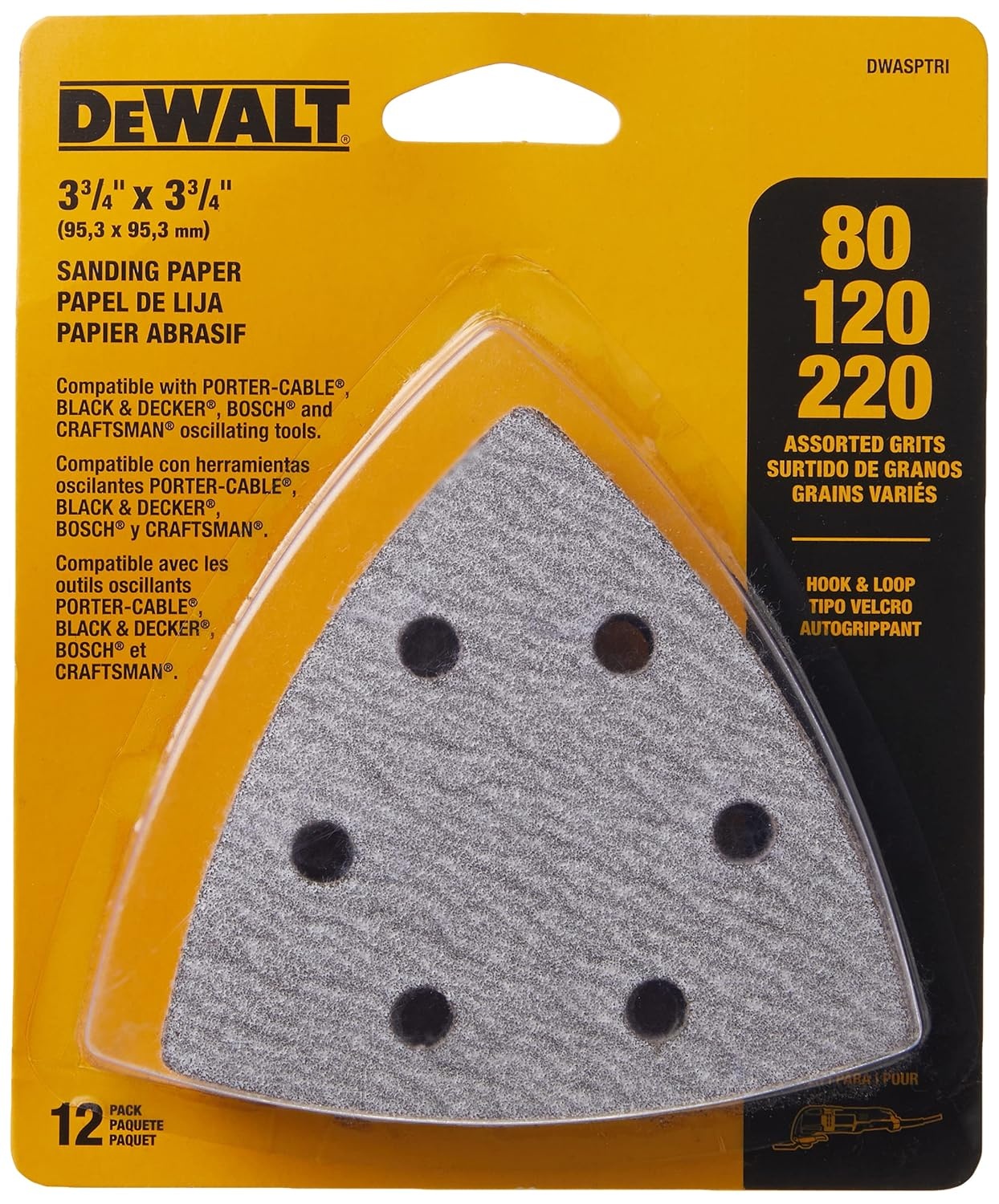 image:imageDEWALT Sandpaper Assortment Hook and Loop Triangle 12Pack DWASPTRI120Pack