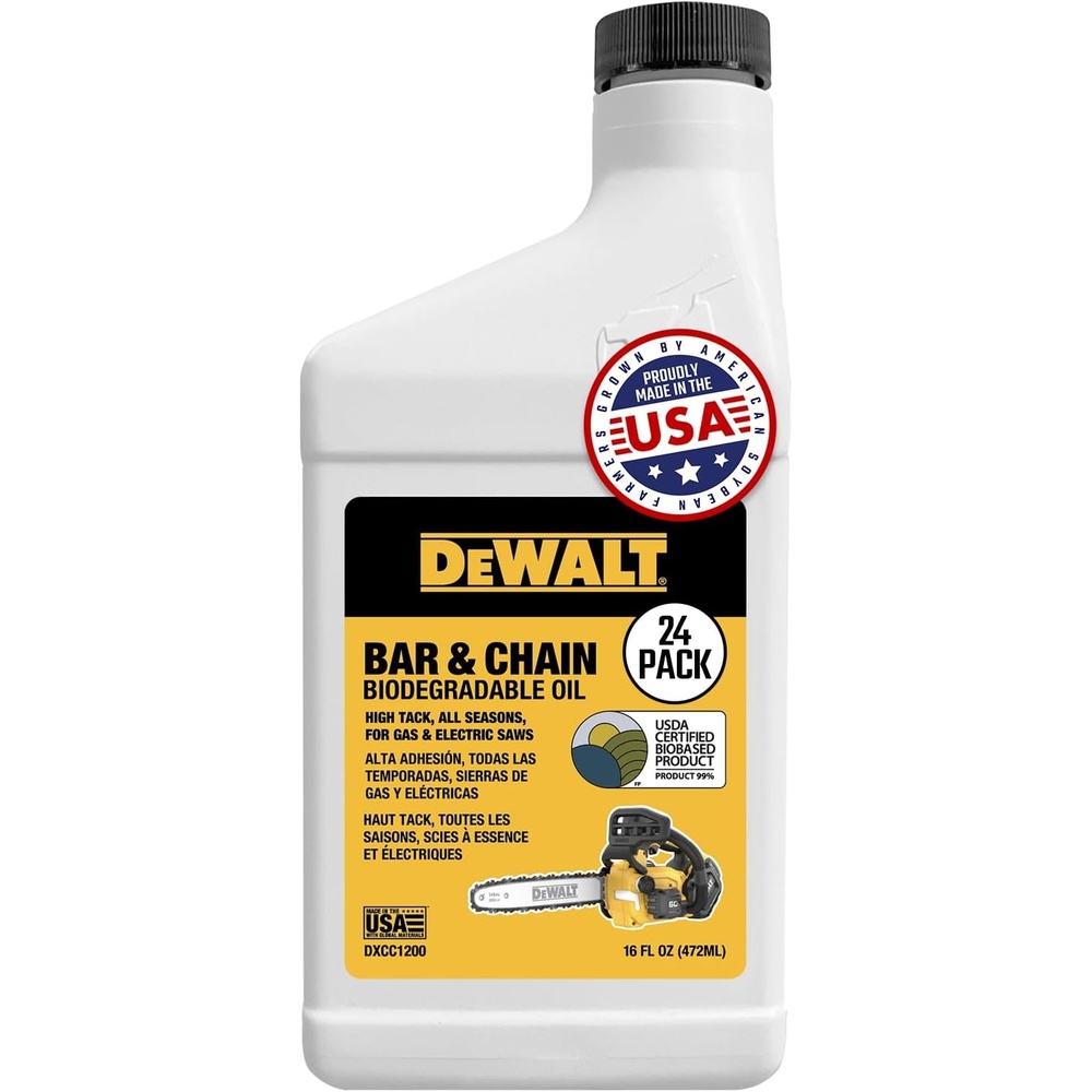 image:imageDEWALT Biodegradable Bar amp Chain Oil Green EcoFriendly NonToxic Professional Bar amp Chainsaw Lubricant Ultraclean AllSeason Oil for Gas Electric Saw and Pole Saw 32 oz Case of 1216 oz Case of 24