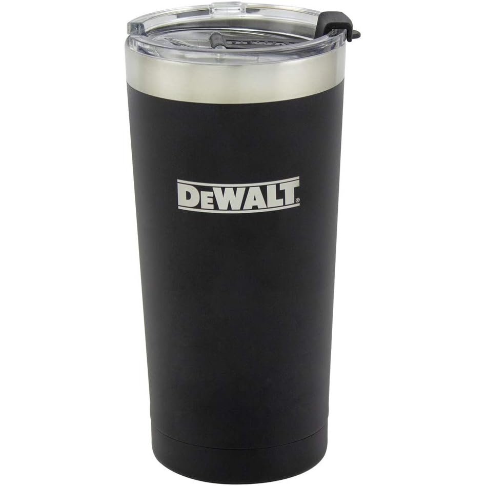 image:imageDEWALT 20 Ounce Stainless Steel Vacuum Insulated Tumbler Black 188 Stainless Steel Construction DualWall Vacuum Insulation For Hot and Cold Drinks Clear BPAFree FlipTop Lid20 Ounces