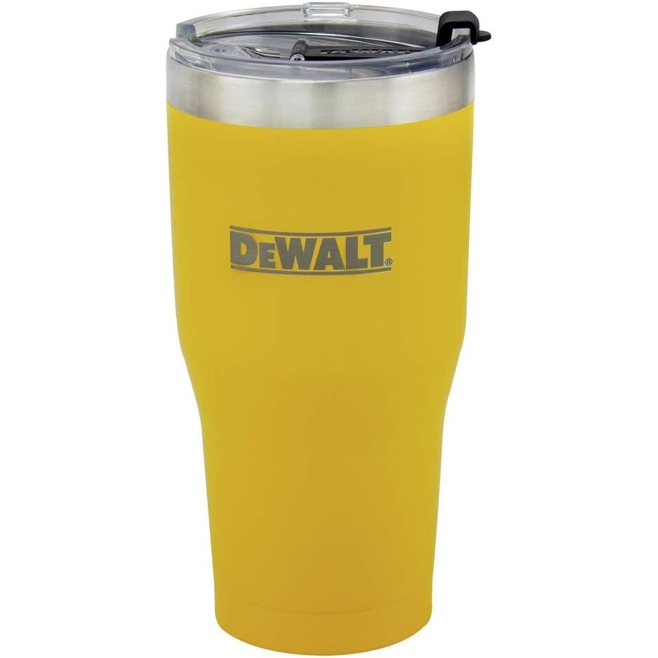 image:imageDEWALT 30 Ounce Stainless Steel Vacuum Insulated Tumbler Yellow 188 Stainless Steel Construction DualWall Vacuum Insulation For Hot and Cold Drinks Clear BPAFree FlipTop Lid30 Ounces