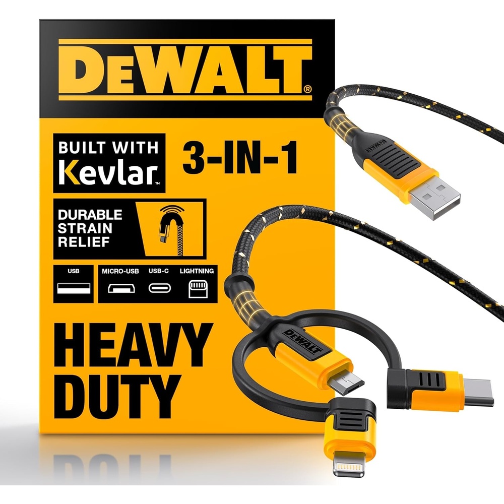 image:imageDEWALT Heavy Duty 3 in 1 Multi Charging Cord 6ft Fast Charger Cord Multi Charger Adapter with LightningType CMicro USB Port for iPhonesSamsung GalaxyPSTabletsMore