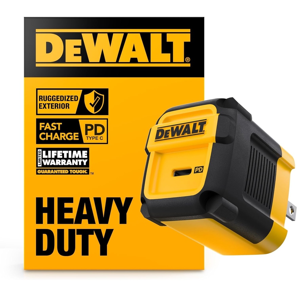 image:imageDEWALT Heavy Duty 495W Dual USB amp USB C Charger Block Cable Not Included USBC Power Adapter 2 Port Compact Foldable Fast Wall Charger for iPhone 17161514 Galaxy Pixel 43 iPad Black amp YellowBlack Yellow