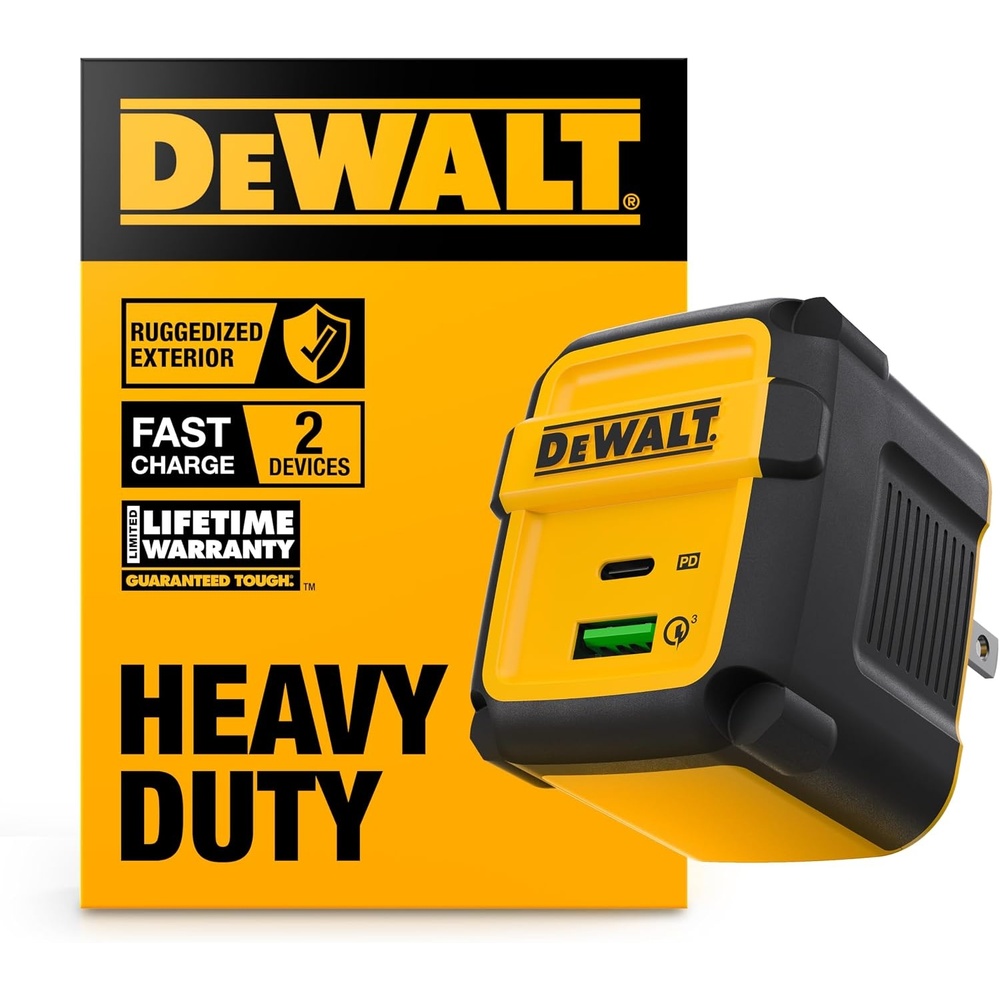 image:imageDEWALT Heavy Duty 495W Dual USB amp USB C Charger Block Cable Not Included USBC Power Adapter 2 Port Compact Foldable Fast Wall Charger for iPhone 17161514 Galaxy Pixel 43 iPad Black amp YellowBlack