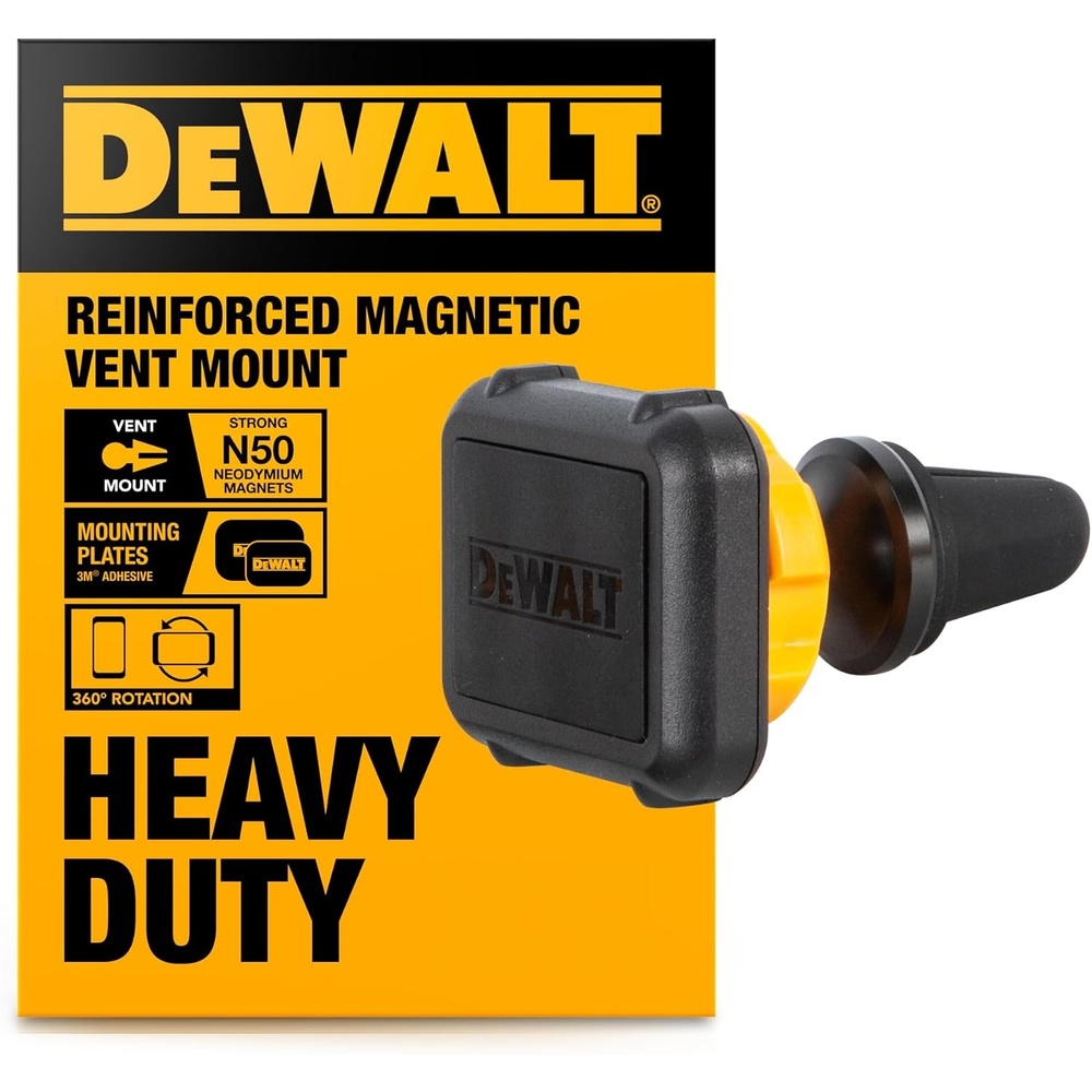 image:imageDEWALT Heavy Duty Magnetic Phone Holder for Car Universal Air Vent Magnetic Car Phone Holder Reinforced Automobile Mount for Mobile Devices and Mini Tablets Incl Metal Plates for NonMagSafe Devices
