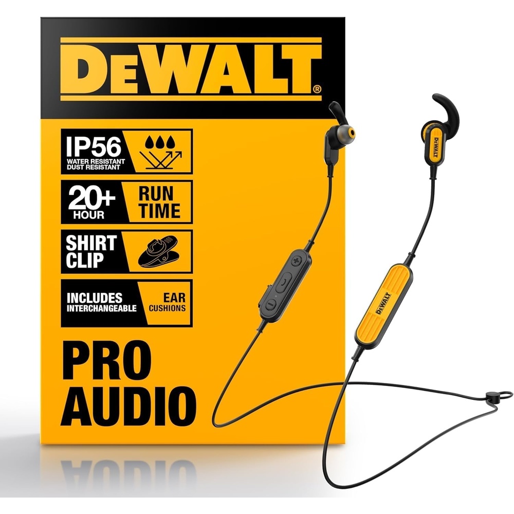 image:imageDEWALT Heavy Duty Neckband Bluetooth Earbuds Wireless Bluetooth 52 Headphones wMicrophone Lightweight Comfort IP56 Waterproof Deep Bass Strong Beat 20H Playtime Jobsite BehindNeck EarphonesYellow1