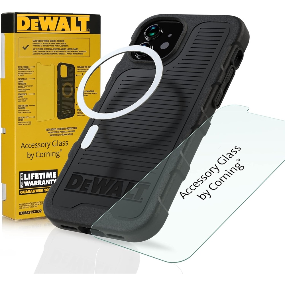 image:imageDEWALT Heavy Duty Phone CaseScreen Protector Kit Magnetic Case for iPhone 13 Pro Max Tempered Glass Screen Protector Included MagSafe Compatible Protective Impact amp Scratch Resistant BlackiPhone 13 Pro