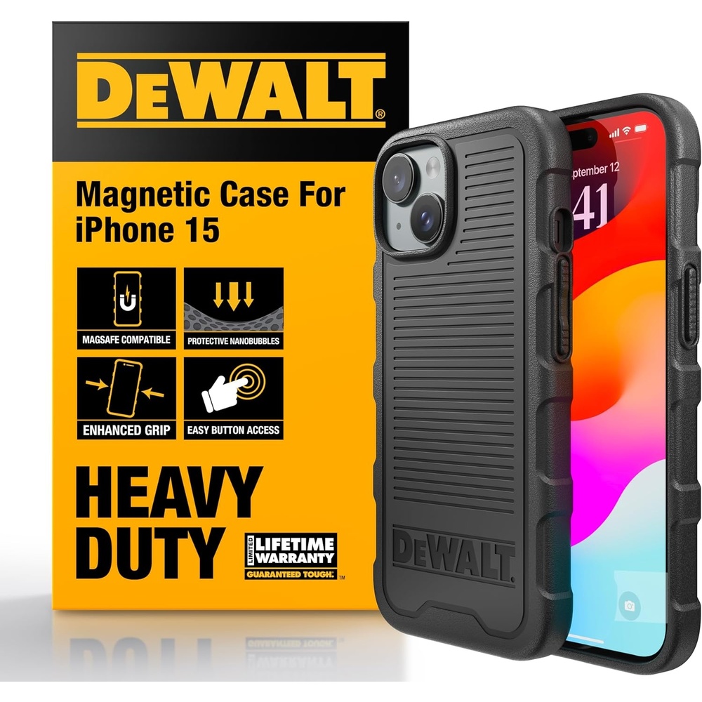 image:imageDEWALT Heavy Duty Strong Magnetic for iPhone 14 Pro Case Fits MagSafe Drop Resistant Impact Protective Back Cover Shockproof Slim Fit for iPhone 14 Pro Phone Case Matte BlackiPhone 15