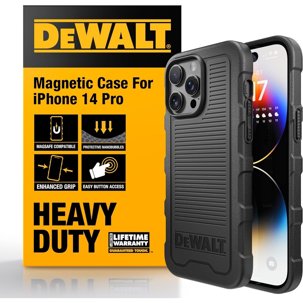 image:imageDEWALT Heavy Duty Strong Magnetic for iPhone 14 Pro Case Fits MagSafe Drop Resistant Impact Protective Back Cover Shockproof Slim Fit for iPhone 14 Pro Phone Case Matte BlackiPhone 14 Pro