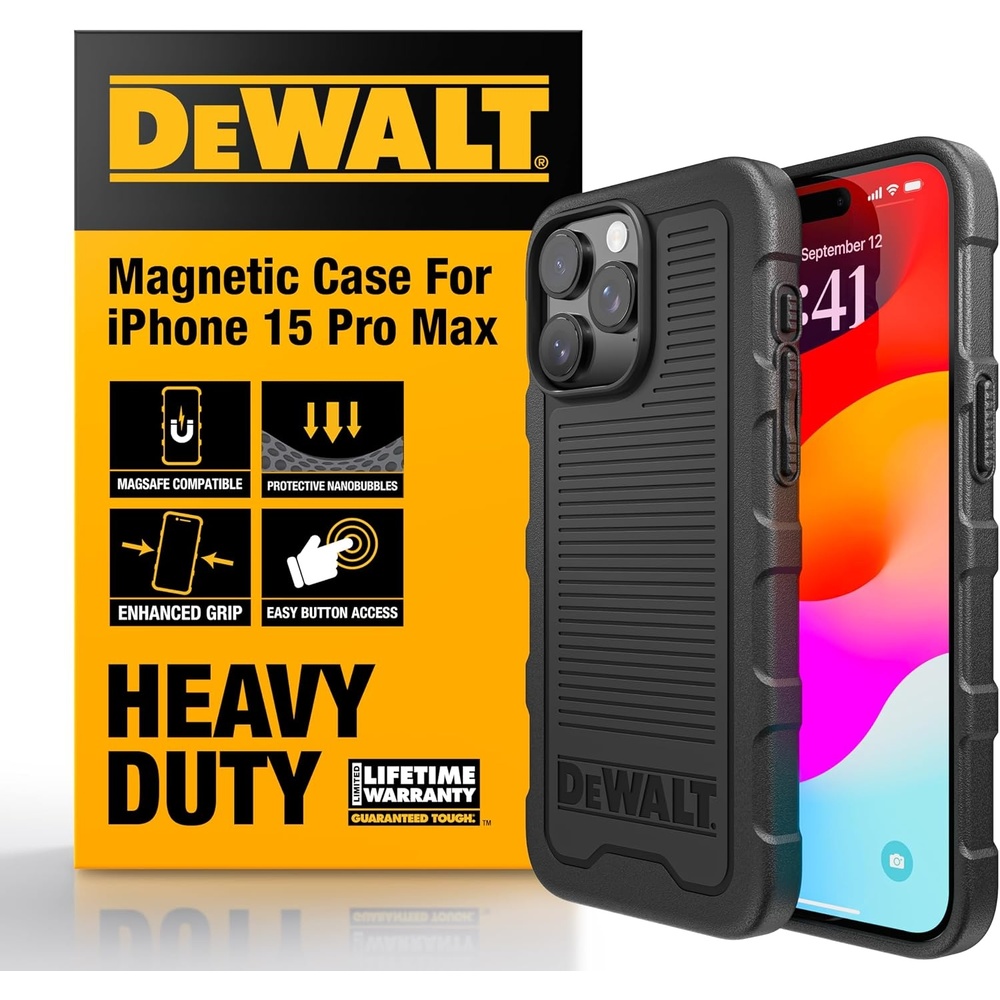 image:imageDEWALT Heavy Duty Strong Magnetic for iPhone 14 Pro Case Fits MagSafe Drop Resistant Impact Protective Back Cover Shockproof Slim Fit for iPhone 14 Pro Phone Case Matte BlackiPhone 15 Pro Max