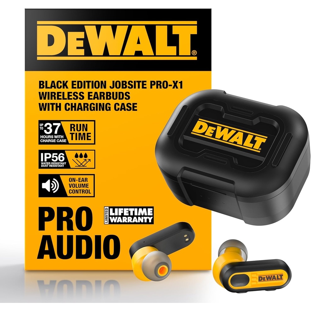 image:imageDEWALT Heavy Duty True Wireless Ear Buds Bluetooth Headphones with Type C Charging Case Included Over 37 Hours of Battery Life Easy Setup for iPhone Perfect for Jobsite Outdoor Work YellowBlack