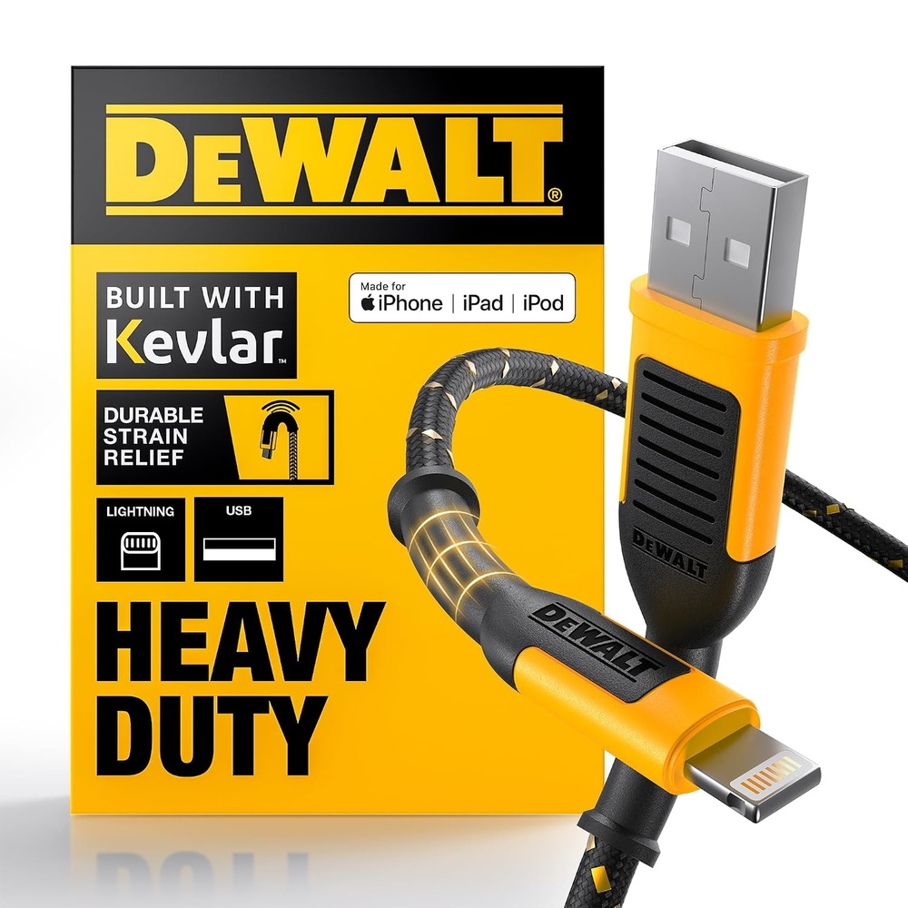 image:imageDEWALT Heavy Duty USB to Lightning Cable Apple MFiCertified Durable iPhone Charger Lightning Cables Fast Charging iPhone Charger Cord Compatible wiPhones 14131211 Pro Max iPad AirPods 4FT6 Foot