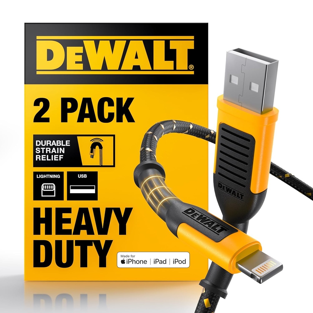 image:imageDEWALT Heavy Duty USB to Lightning Cable Apple MFiCertified Durable iPhone Charger Lightning Cables Fast Charging iPhone Charger Cord Compatible wiPhones 14131211 Pro Max iPad AirPods 4FT4ft 2pack