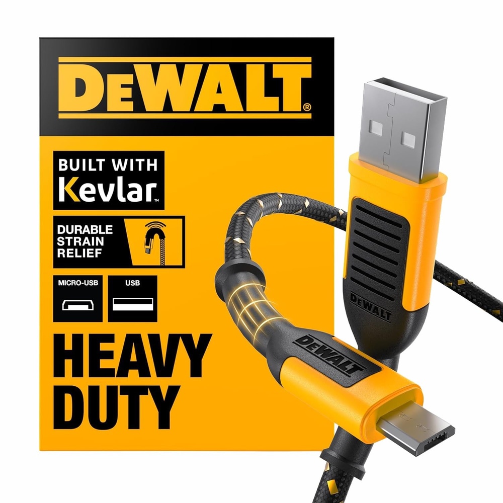 image:imageDEWALT Heavy Duty USB to MicroUSB Cable Jobsite Micro USB Connector Cable High Speed Charging Cord for Compatible Android Phones Cameras Legacy Devices 10 ft Black4 Foot