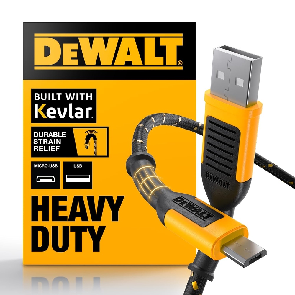 image:imageDEWALT Heavy Duty USB to MicroUSB Cable Jobsite Micro USB Connector Cable High Speed Charging Cord for Compatible Android Phones Cameras Legacy Devices 10 ft Black10 Foot