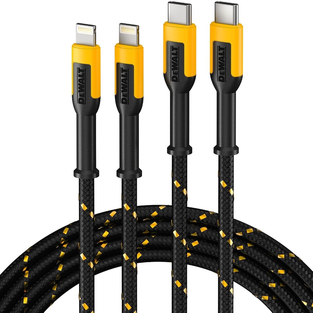 image:imageDEWALT Lightning to USB C Cable Reinforced Braided Cable for Lightning Charger Cord Compatible with iPhone Apple Compatible Charging Cable USB C to Lightning 4 FT4 feet 2Pack