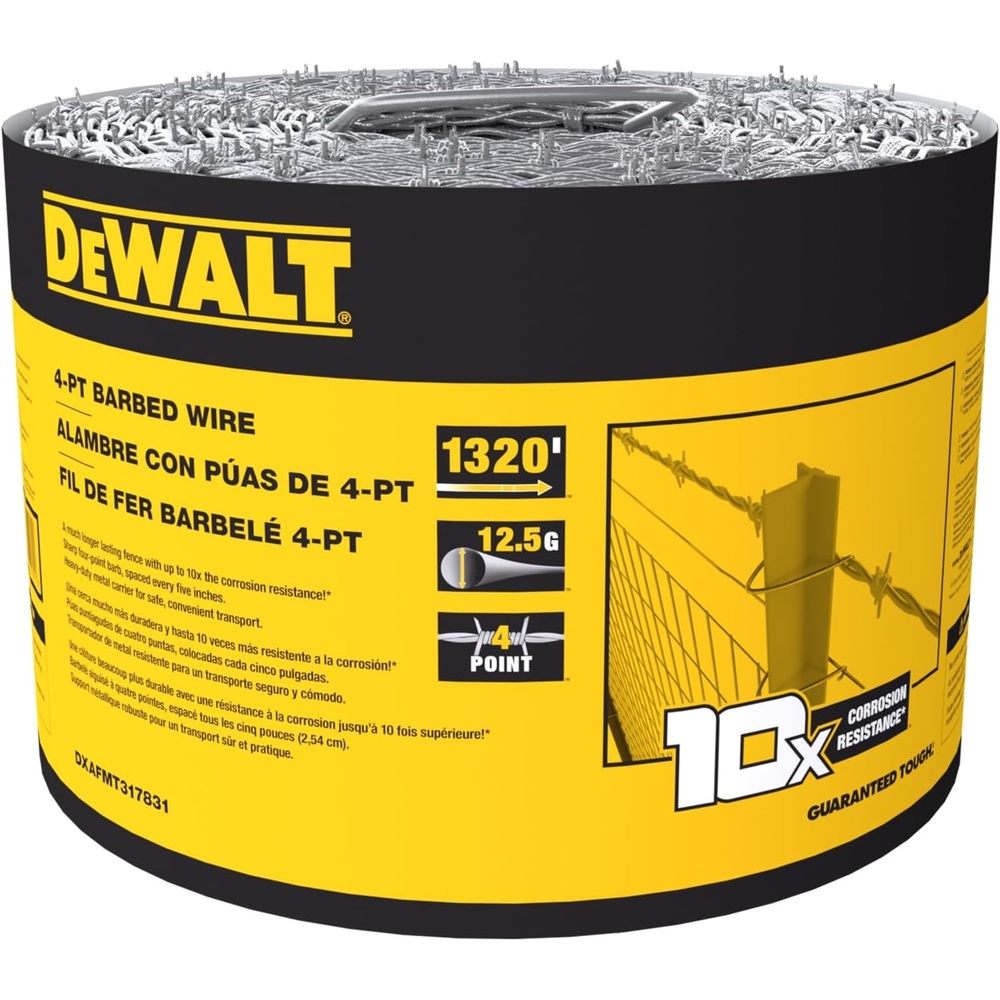 image:imageDeWALT 4Point Barbed Wire Fence 1320 Feet 125 Gauge Galvanized Steel for Ranch Fencing Livestock Containment Property Security