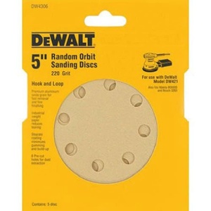 DEWALT DW4306 5-Inch 8 Hole 220 Grit Hook and Loop Random Orbit Sandpaper (5-Pack)(5-Inch (Pack of 5))