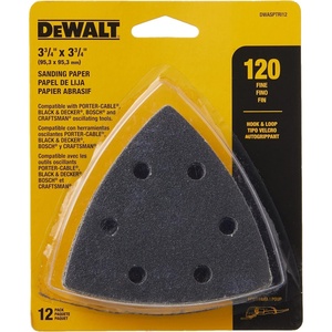 DEWALT DWASPTRI12 Hook and Loop Triangle 120 Grit Sandpaper, 12-Pack, Black(120G  12-Pack)