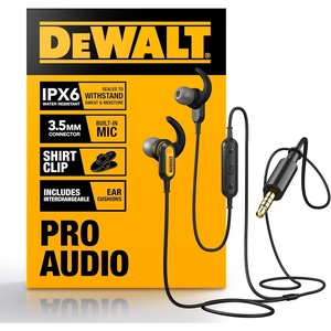 DEWALT Heavy Duty Wired Earphones with Microphone, Jobsite Earbuds Wired 3.5mm, Water-Resistant 3.5mm Earbuds with Mic, Connected Headphones for Outdoor Work(3.55mm Headphones)
