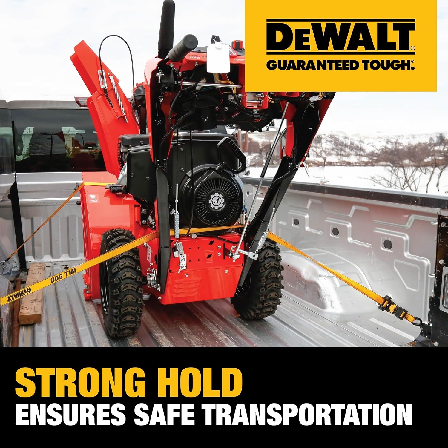 image:imageDEWALT 1101500 lbs LightDuty Ratchet Straps 6 Pack Padded Ergonomic Grip Handles Armored Side Caps WearWeatherResistant Straps Coated SHooks Secure Lightweight Cargo1 x 10 6 Pack