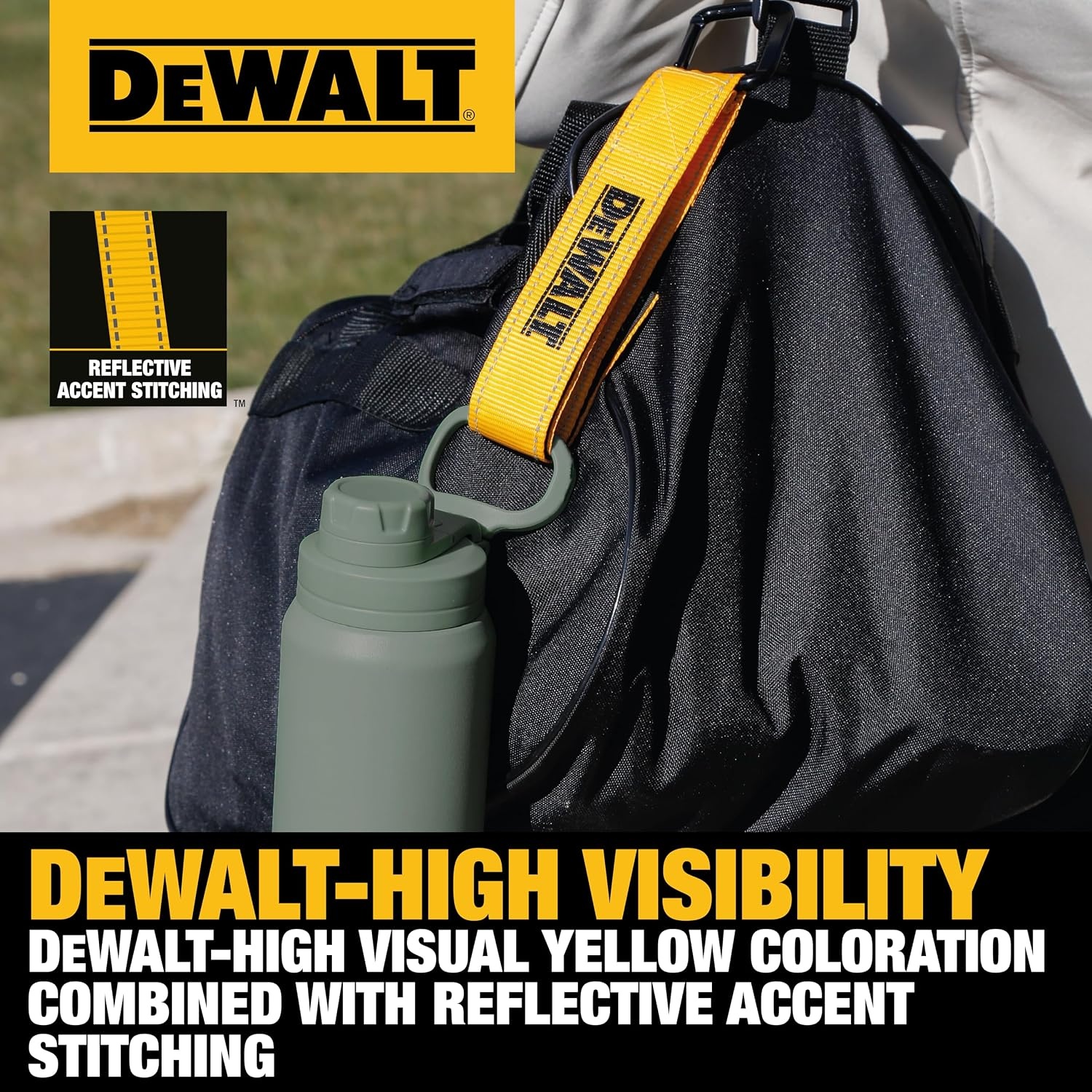 image:imageDEWALT 12512 LightDuty Reuseable Carabiner Utility Straps 2Pack Quickly Clip and Connect Components Reflective Stitiching Weather amp Wear Resistant Straps Adjustable Hook amp Loop Closure
