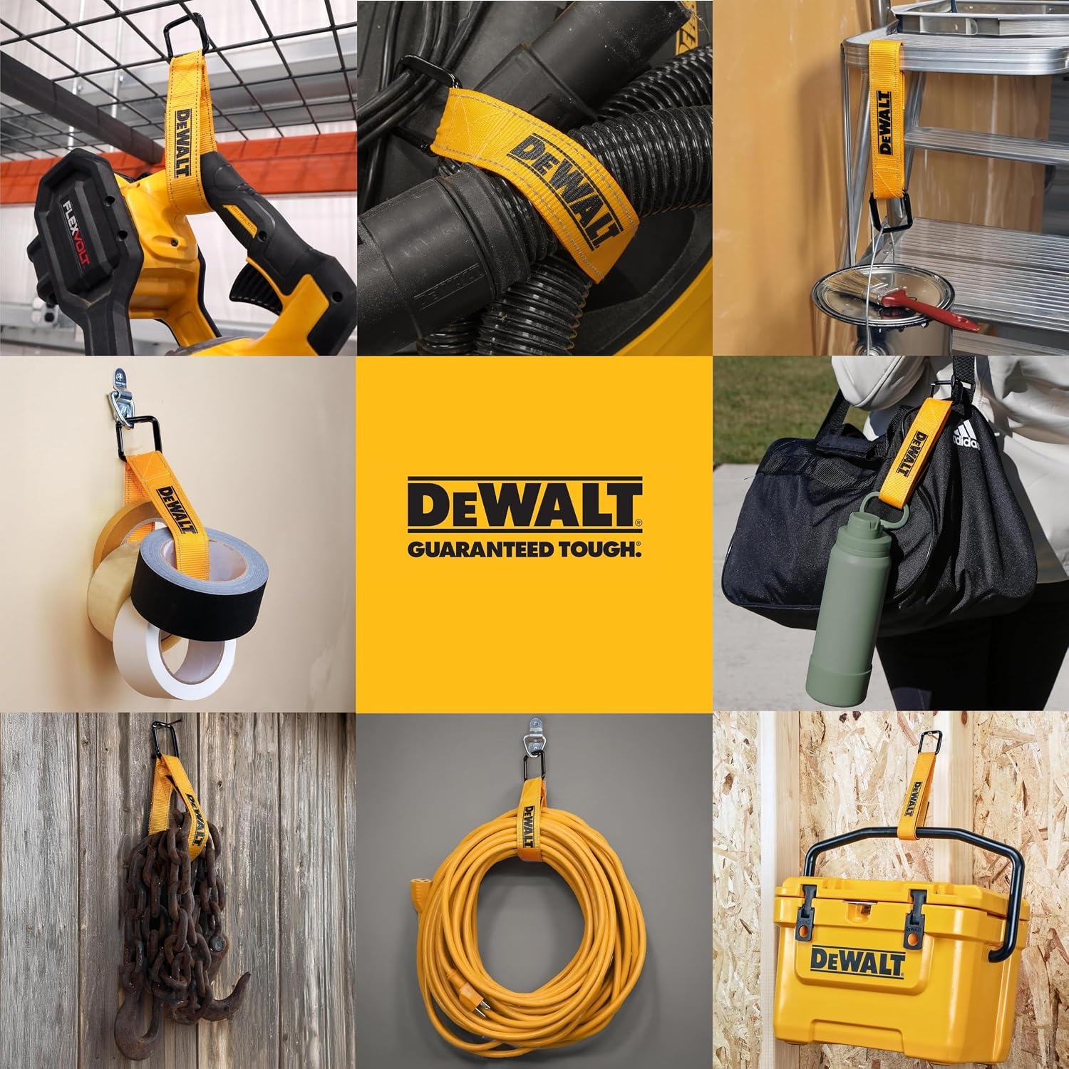 image:imageDEWALT 12512 LightDuty Reuseable Carabiner Utility Straps 2Pack Quickly Clip and Connect Components Reflective Stitiching Weather amp Wear Resistant Straps Adjustable Hook amp Loop Closure