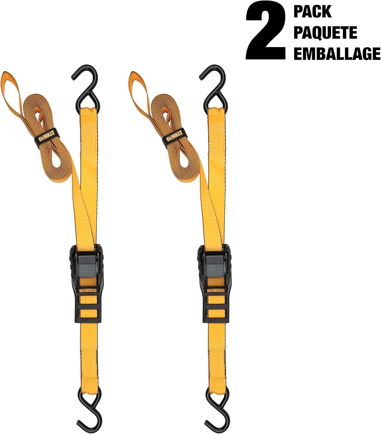 image:imageDEWALT 125142000 lbs MidDuty Cam Buckle TieDown Straps 2Pack HeavyGauge Steel Frame Armored Rubber Shroud PreThreaded WeatherResistant StrapsCoated SHooks For Midweight Cargo125 x 14