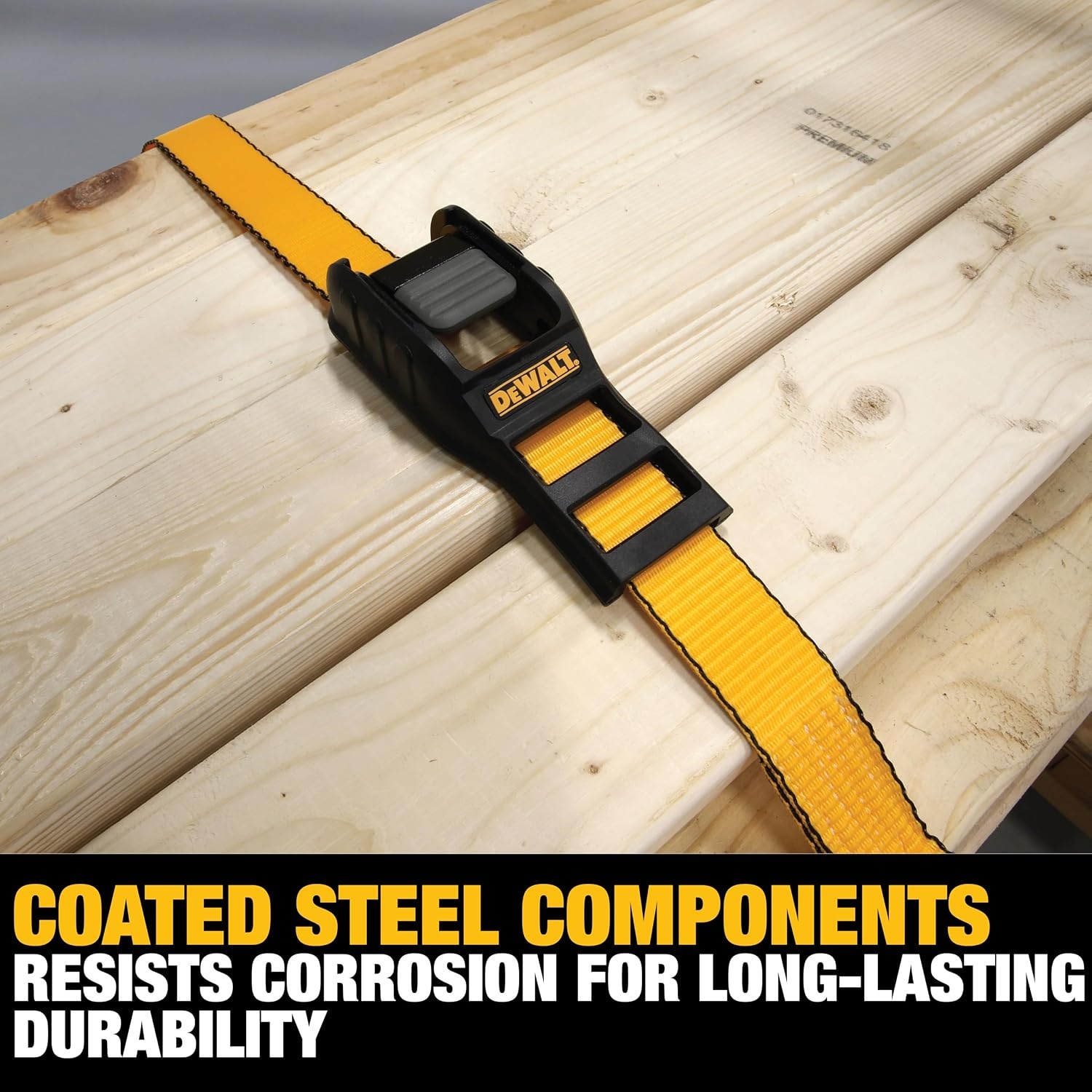 image:imageDEWALT 125142000 lbs MidDuty Cam Buckle TieDown Straps 2Pack HeavyGauge Steel Frame Armored Rubber Shroud PreThreaded WeatherResistant StrapsCoated SHooks For Midweight Cargo125 x 14