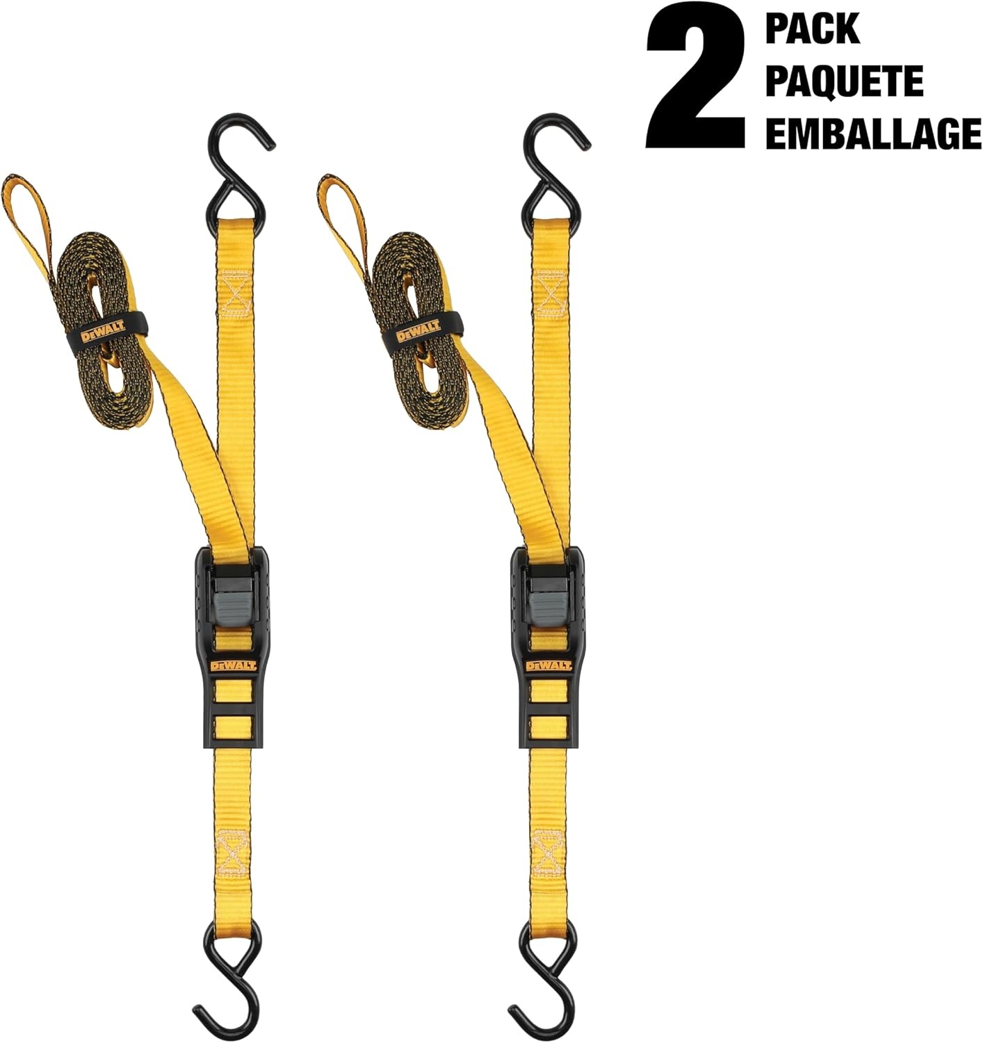 image:imageDEWALT 125142000 lbs MidDuty Cam Buckle TieDown Straps 2Pack HeavyGauge Steel Frame Armored Rubber Shroud PreThreaded WeatherResistant StrapsCoated SHooks For Midweight Cargo1 x 12
