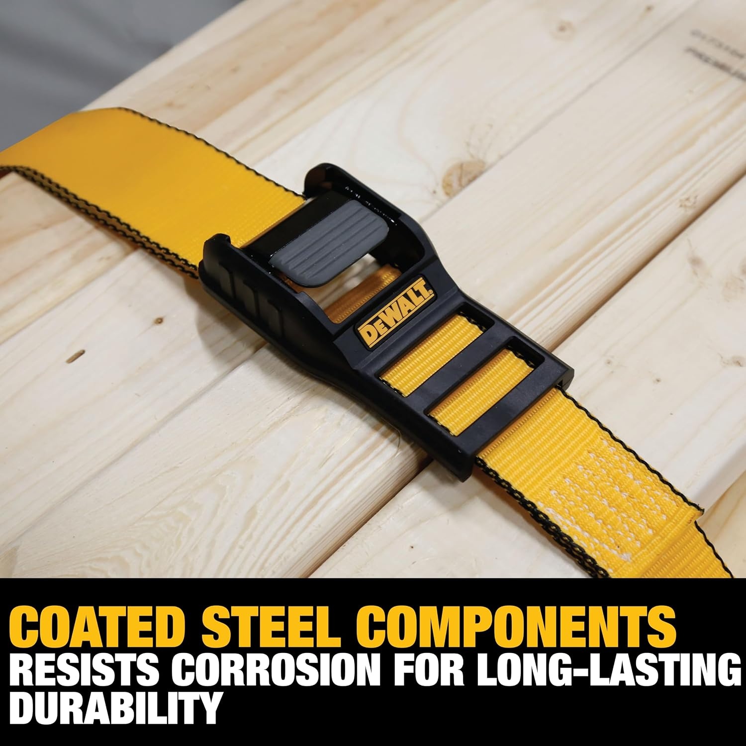 image:imageDEWALT 125142000 lbs MidDuty Cam Buckle TieDown Straps 2Pack HeavyGauge Steel Frame Armored Rubber Shroud PreThreaded WeatherResistant StrapsCoated SHooks For Midweight Cargo2 x 10