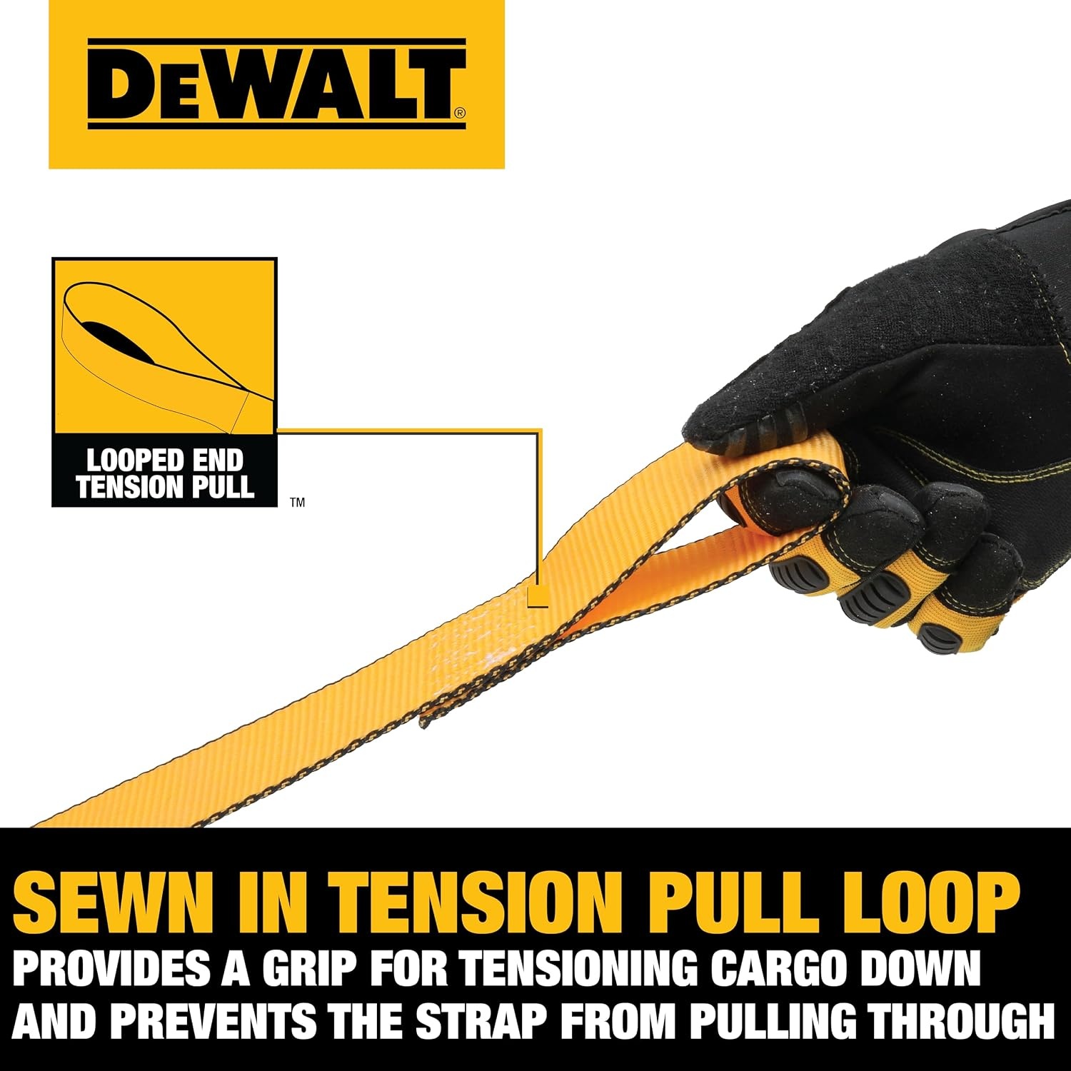 image:imageDEWALT 125142000 lbs MidDuty Cam Buckle TieDown Straps 2Pack HeavyGauge Steel Frame Armored Rubber Shroud PreThreaded WeatherResistant StrapsCoated SHooks For Midweight Cargo2 x 10